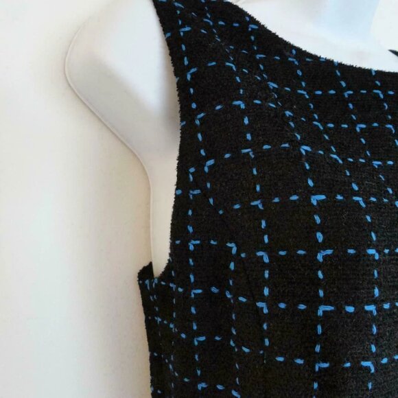 NWT OSCAR DE LA RENTA Black Blue Wool Cotton Tweed Sleeveless Pencil Dress 6 - Picture 4 of 7